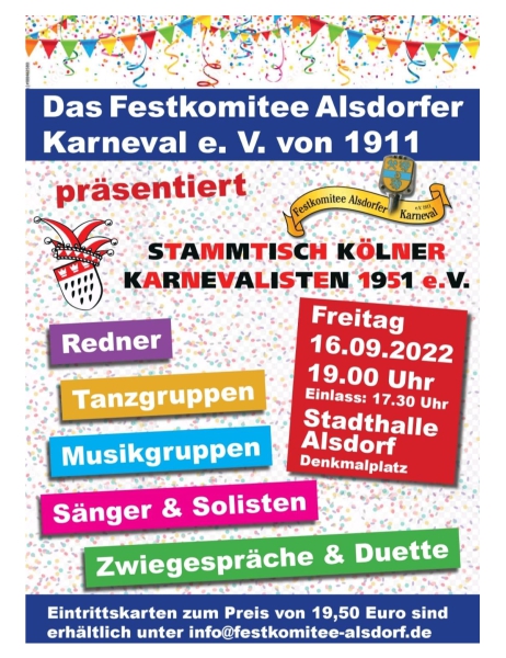 Das Festkomitee Alsdorfer Karneval e.V. von 1911 präsentiert: Vorstellabend des Stammtischs Kölner Karnevalisten